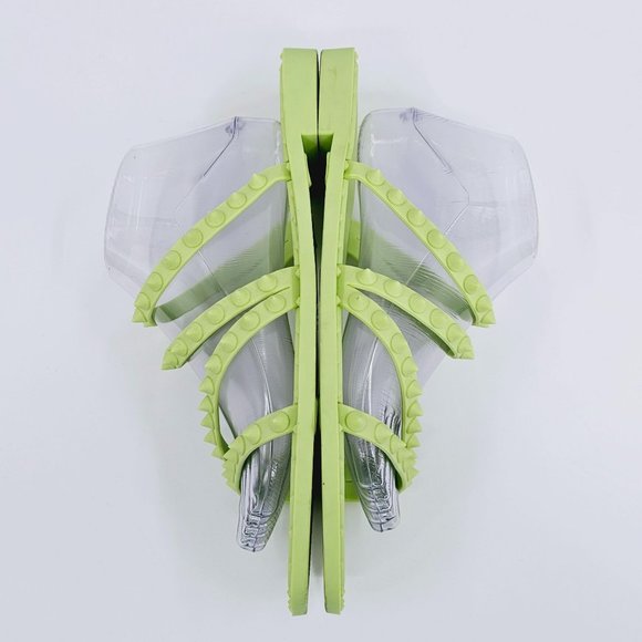 Steve Madden Selina Sandals 10 Lime Green Studded Jelly Square Toe Strappy Flats - Picture 11 of 14